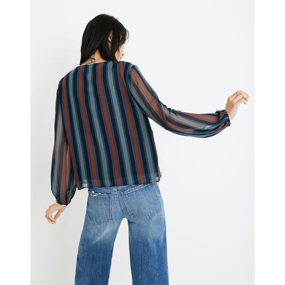 Madewell Sheer-Sleeve Top in Academy Stripe - Picture 2 of 9